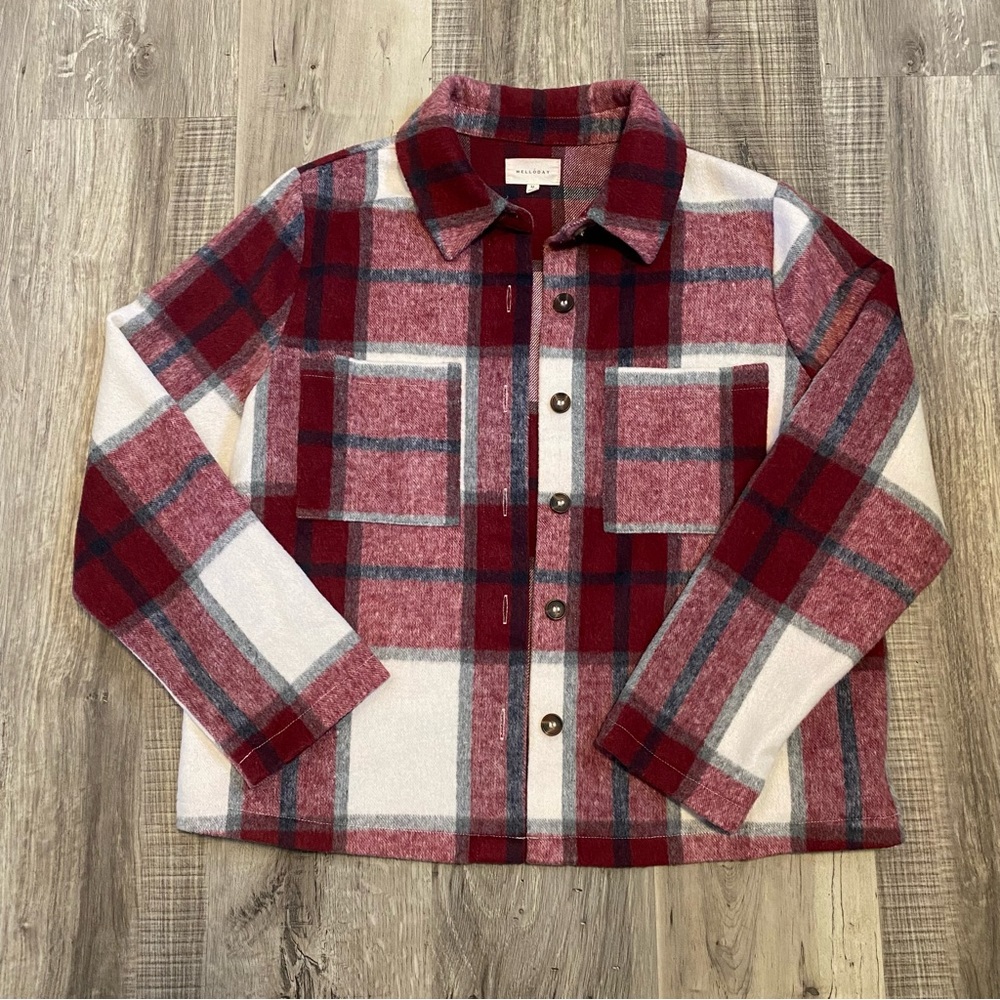 Burgundy plaid SHACKET, size medium. Never worn, only washed.